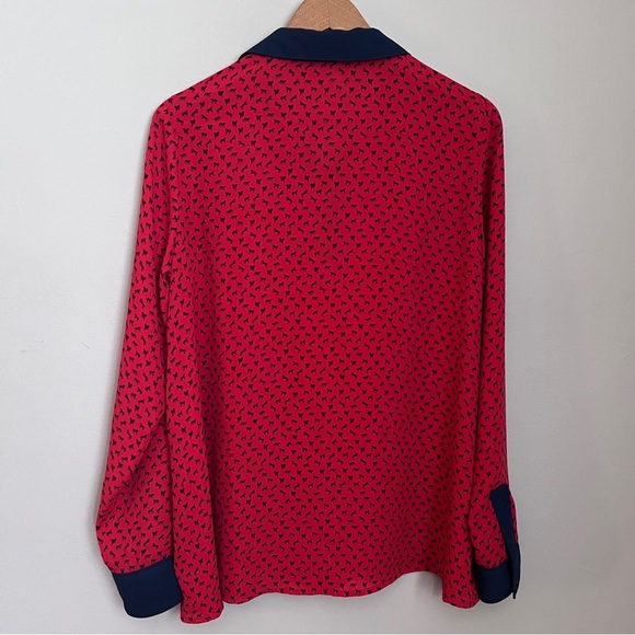 FREE PEOPLE Shirt Top Button Collar Red Blue Horse Print Loose Sheer Size S EUC - Picture 3 of 5